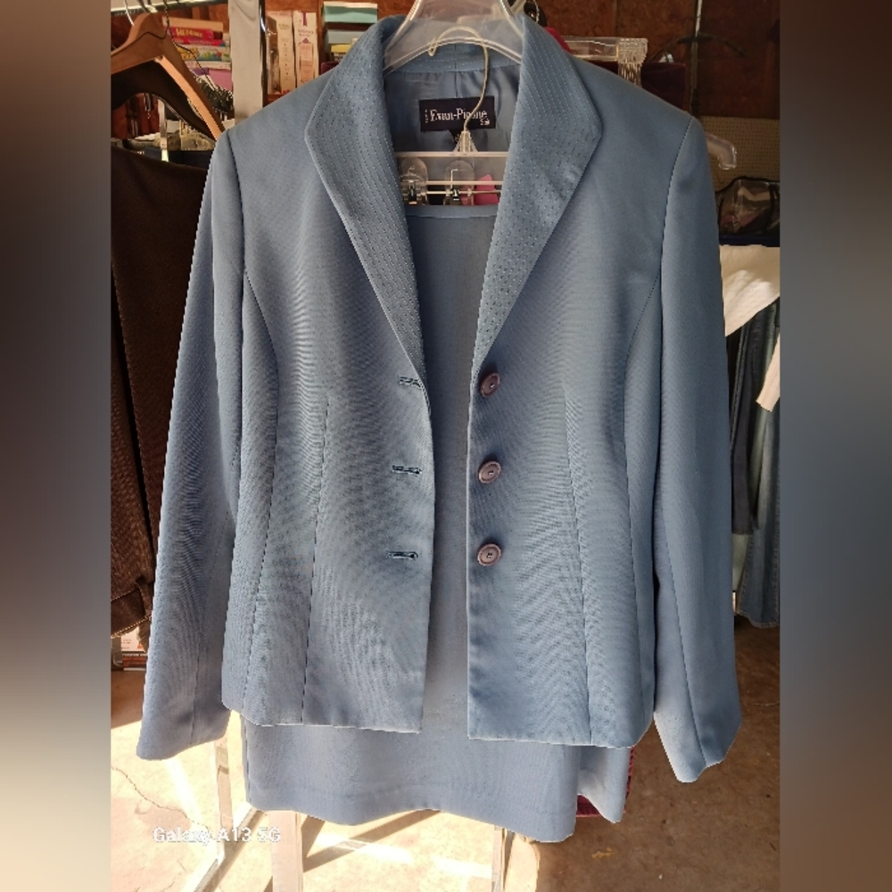 Evan picone Size:SP(Blue) skirt suit 100% polyester midi long blazer 3 buttons.